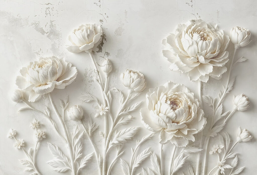 White flower carving on a wall