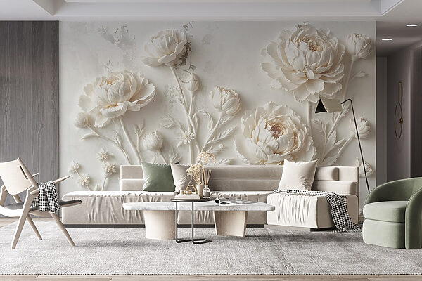 White flower carving on a wall