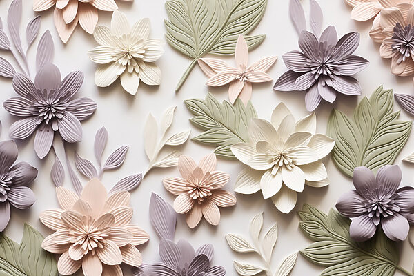 Wall murals Group of flowers and leaves Wall murals Group of flowers and leaves