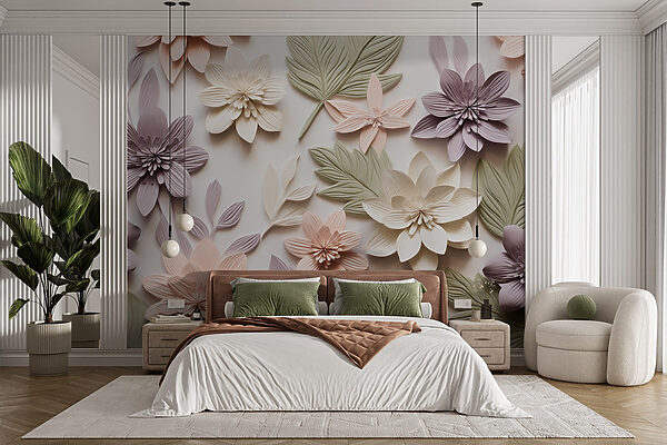 Wall murals Group of flowers and leaves Wall murals Group of flowers and leaves