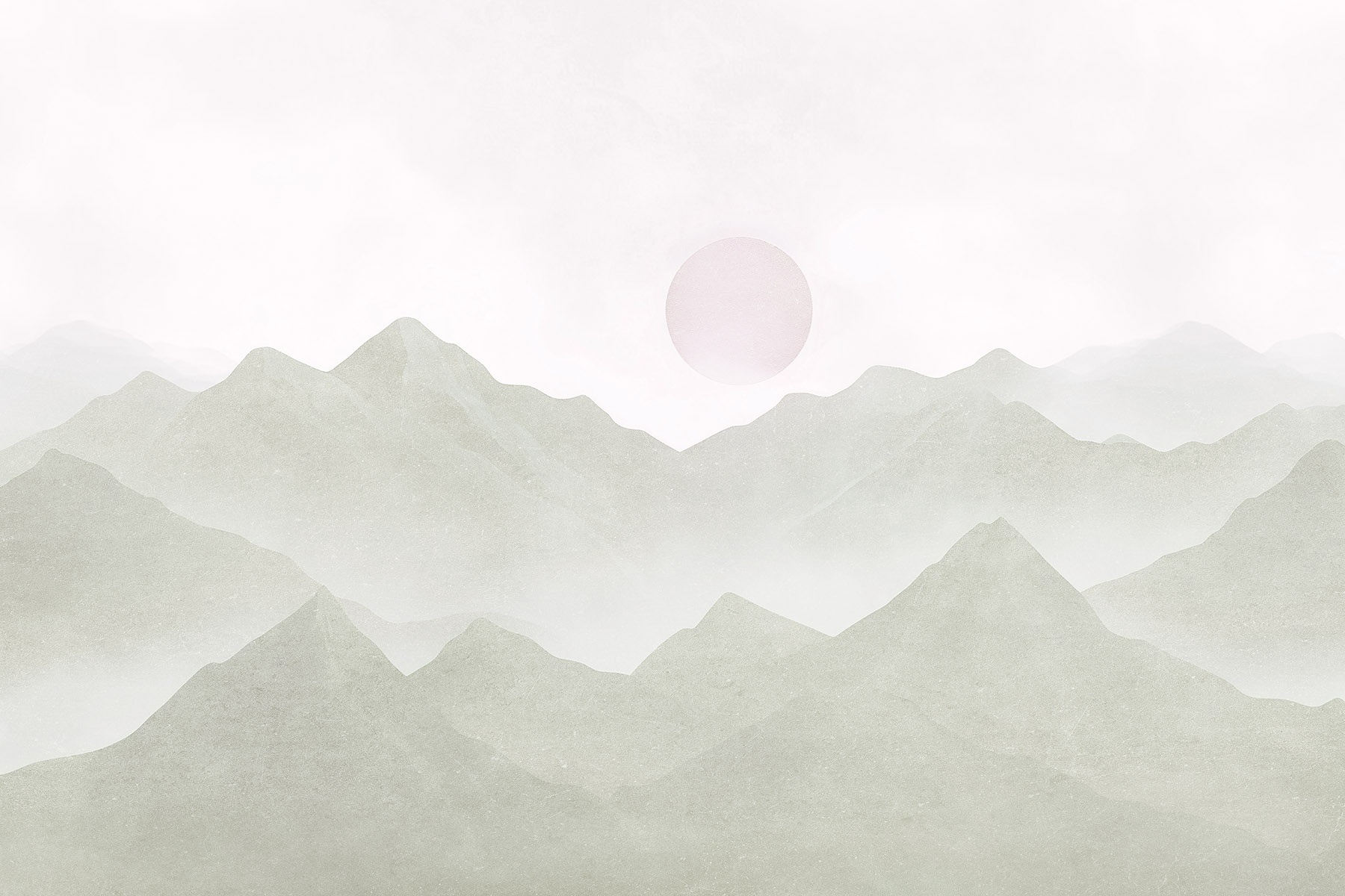 Mountain range with a sun in the distance