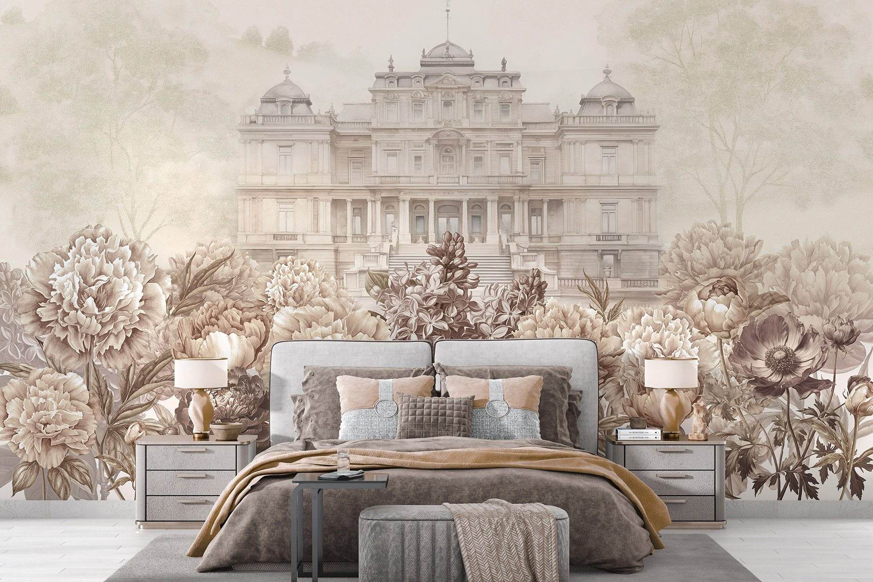 Large white building with flowers