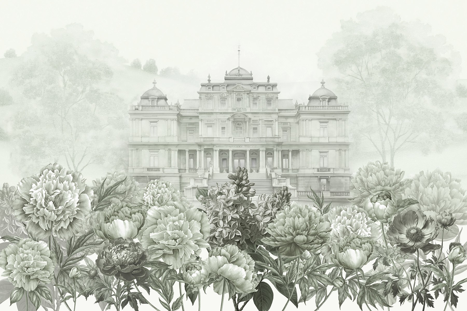 Large white building with flowers Large white building with flowers