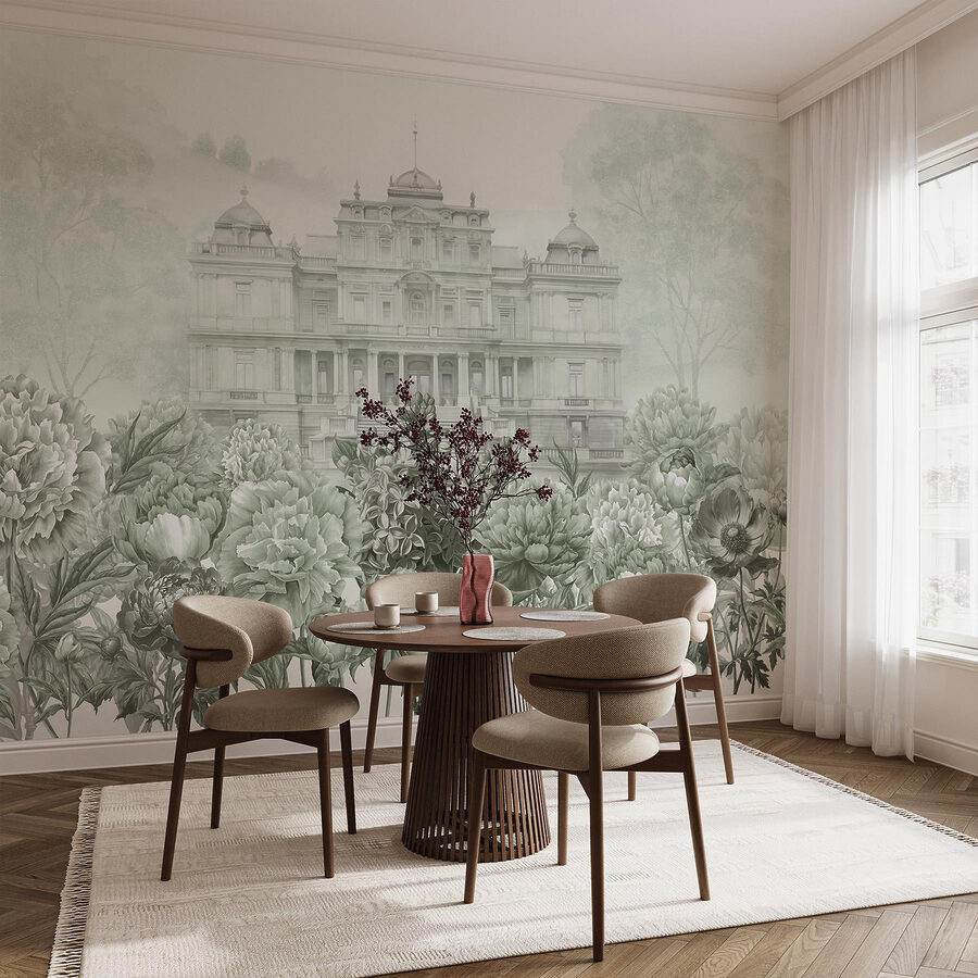 Großes weißes Gebäude mit Blumen Großes weißes Gebäude mit Blumen