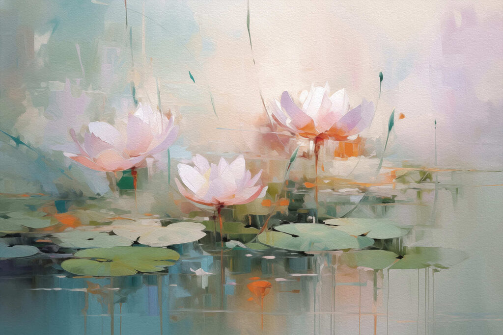 Painting of flowers on water