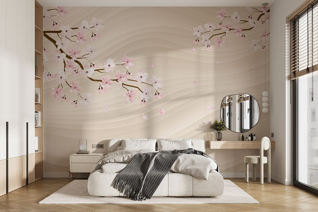 Tree branch with white and pink flowers