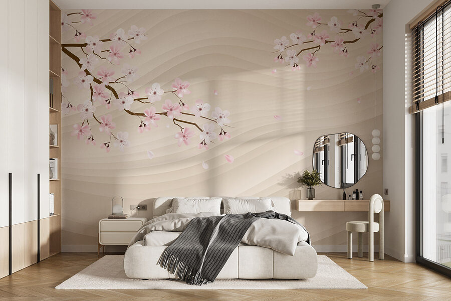 Baumzweig mit weißen und rosa Blüten