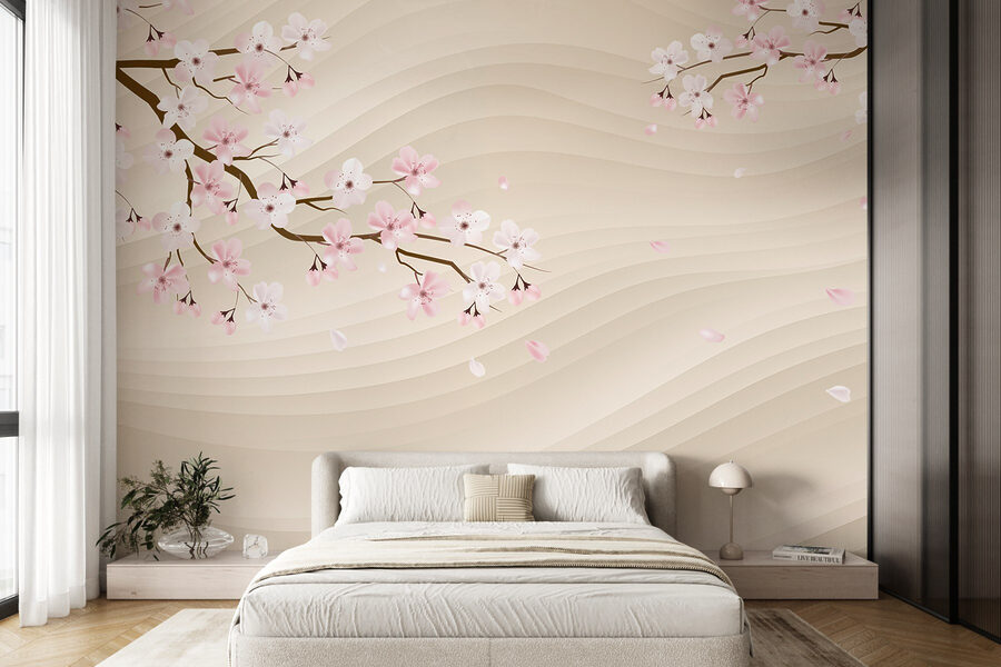 Baumzweig mit weißen und rosa Blüten