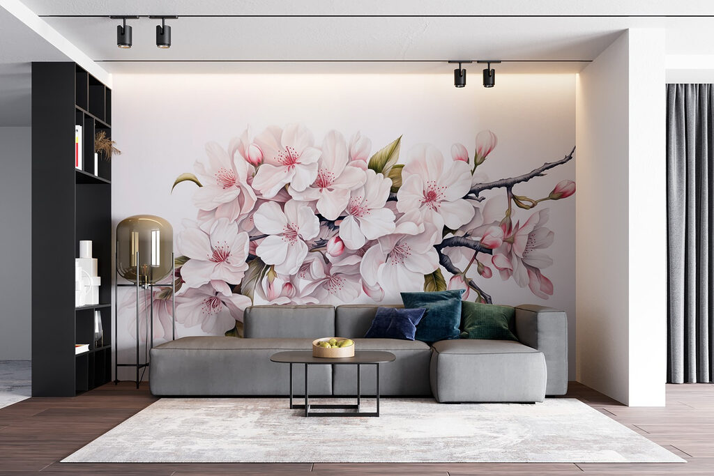 Painting of white flowers on a branch Painting of white flowers on a branch