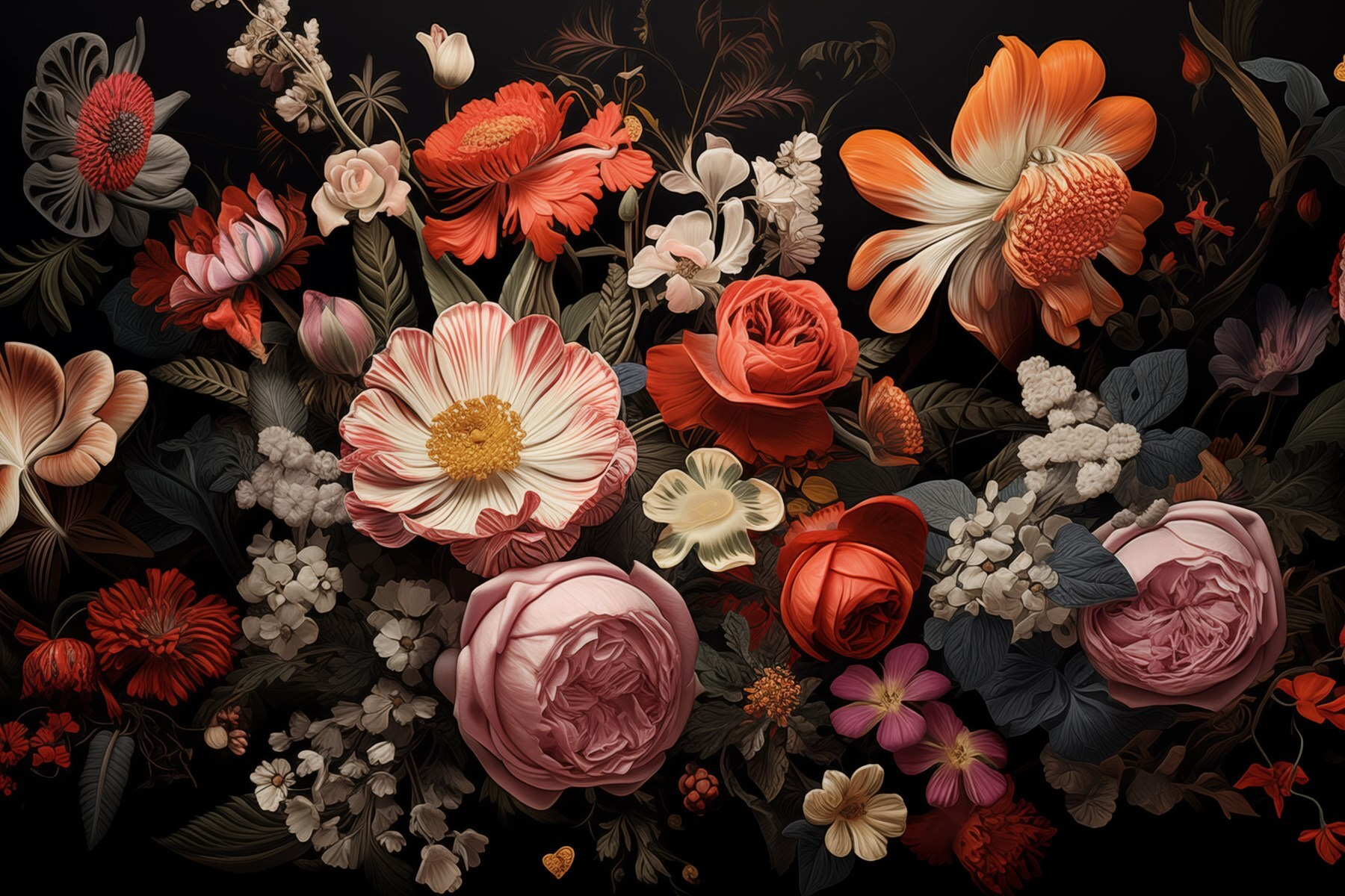 Group of flowers on a black background