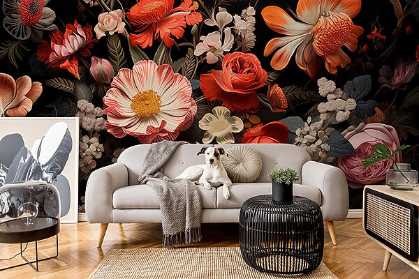 Gruppe von Blumen auf einem schwarzen Hintergrund Gruppe von Blumen auf einem schwarzen Hintergrund