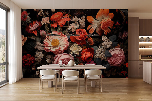 Gruppe von Blumen auf einem schwarzen Hintergrund Gruppe von Blumen auf einem schwarzen Hintergrund