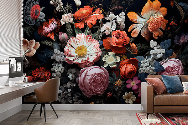 Gruppe von Blumen auf einem schwarzen Hintergrund Gruppe von Blumen auf einem schwarzen Hintergrund