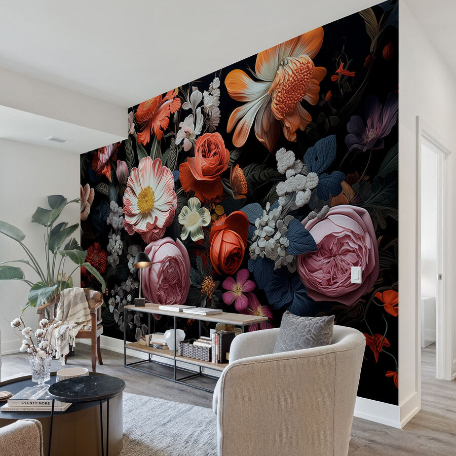Gruppe von Blumen auf einem schwarzen Hintergrund