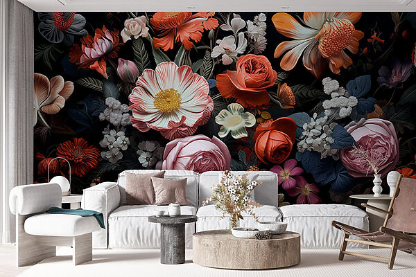 Gruppe von Blumen auf einem schwarzen Hintergrund Gruppe von Blumen auf einem schwarzen Hintergrund