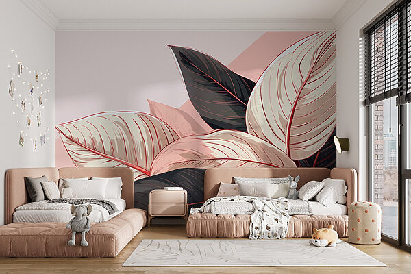 Lush leaves in soft pastel tones