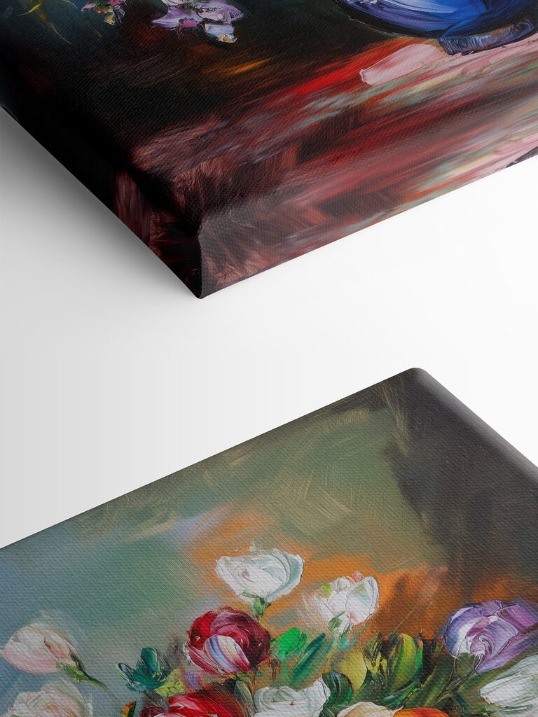 Painting of flowers in a blue vase Painting of flowers in a blue vase