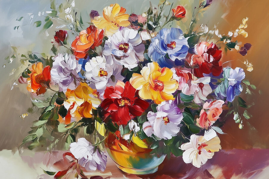 Gemälde von Blumen in einer Vase
