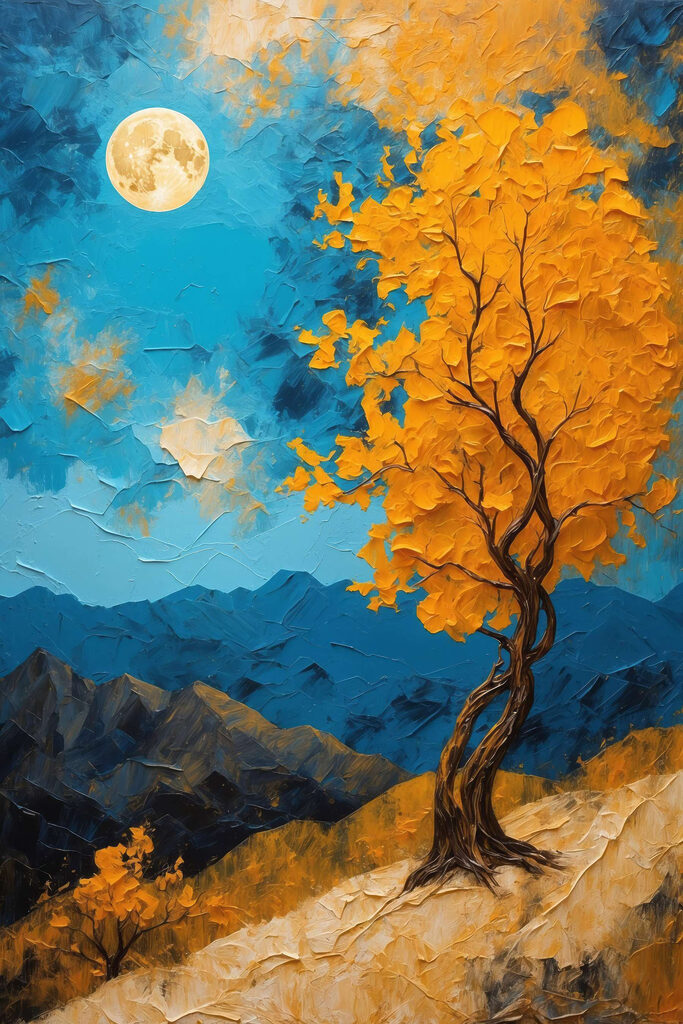 Painting of a tree with yellow leaves Painting of a tree with yellow leaves