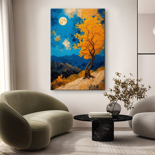 Wandbilder Gemälde eines Baumes mit gelben Blättern Wandbilder Gemälde eines Baumes mit gelben Blättern