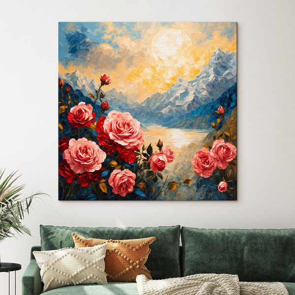 Gemälde von Blumen und Bergen Gemälde von Blumen und Bergen