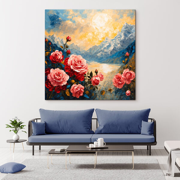 Gemälde von Blumen und Bergen Gemälde von Blumen und Bergen