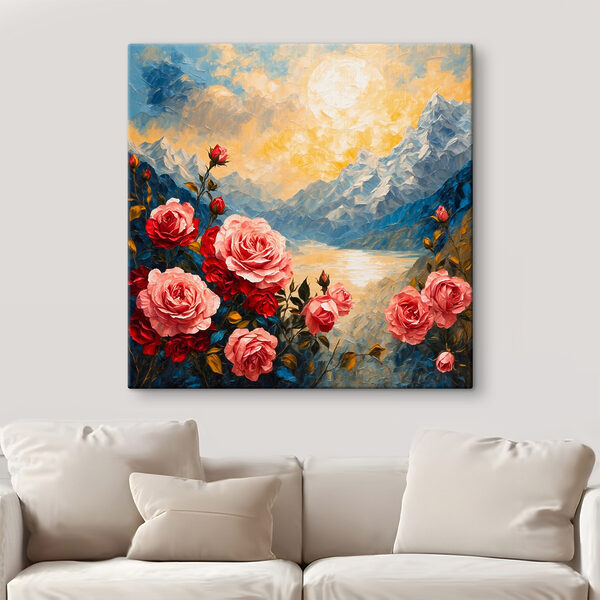 Gemälde von Blumen und Bergen Gemälde von Blumen und Bergen
