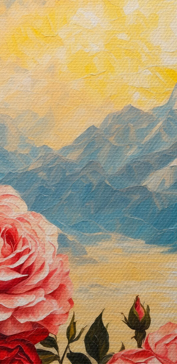 Gemälde von Blumen und Bergen Gemälde von Blumen und Bergen