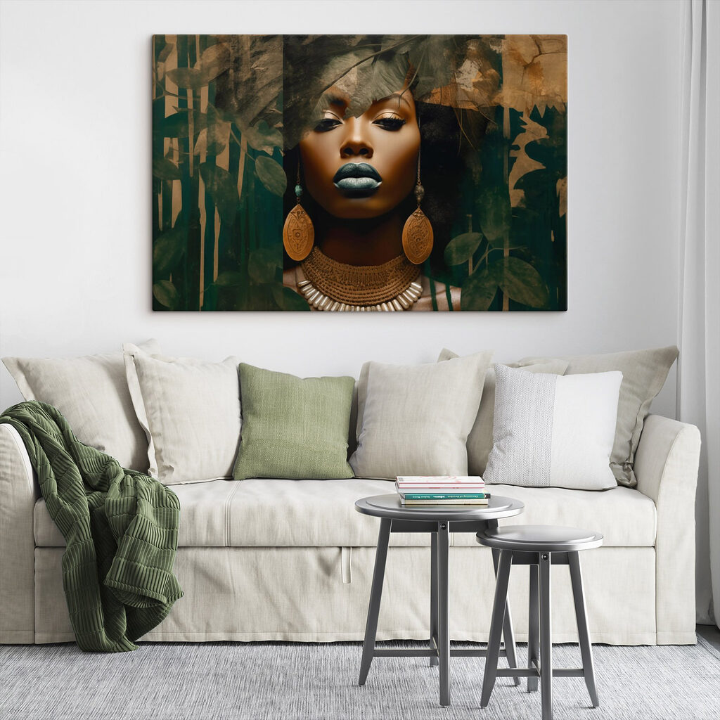 Enigmatic face amidst lush greenery