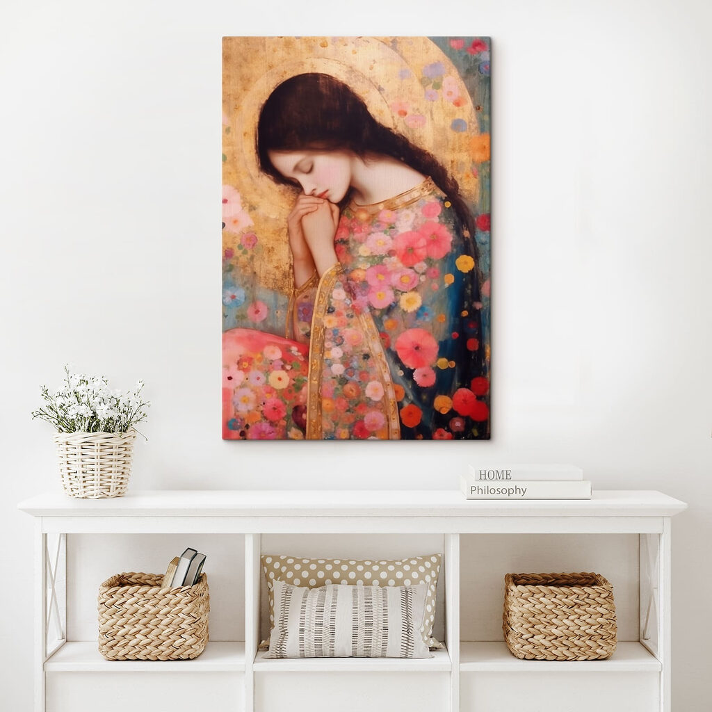 Painting of a woman sleeping with her hands folded