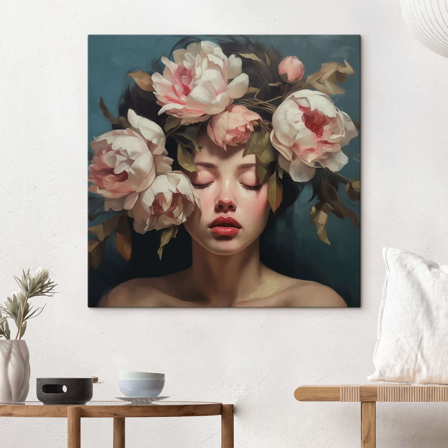 Woman with flowers on her head