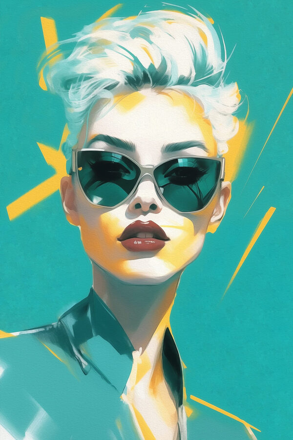 Frau mit Sonnenbrille und grünem Hemd Frau mit Sonnenbrille und grünem Hemd