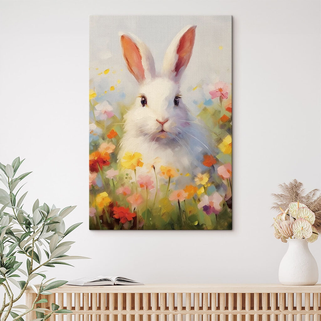 White rabbit in a flower field