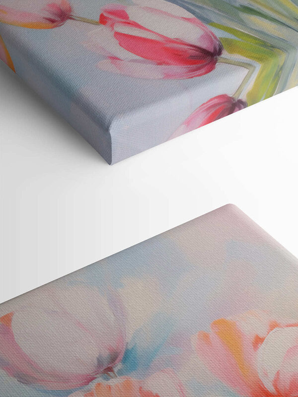 Painting of pink and white tulips Painting of pink and white tulips