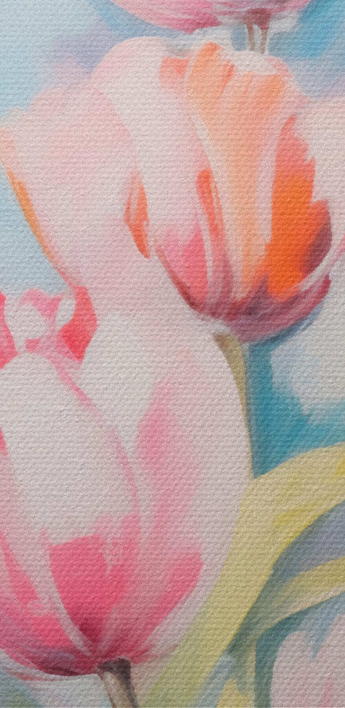 Painting of pink and white tulips Painting of pink and white tulips