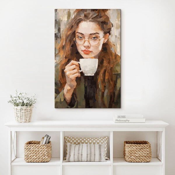 Woman holding a white cup