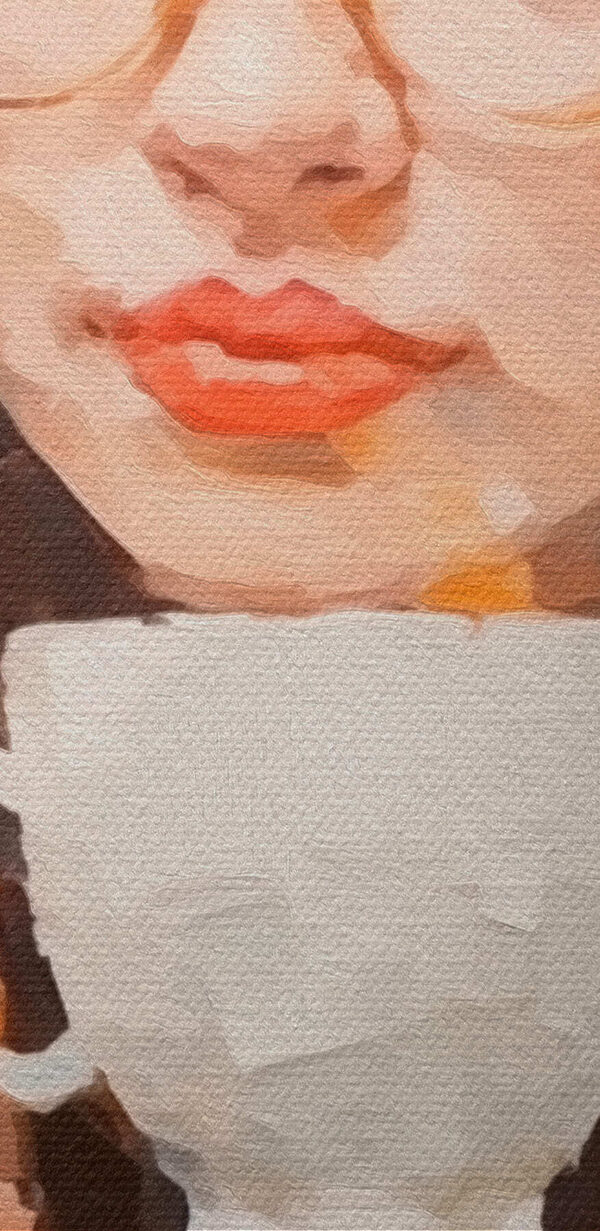 Woman holding a white cup