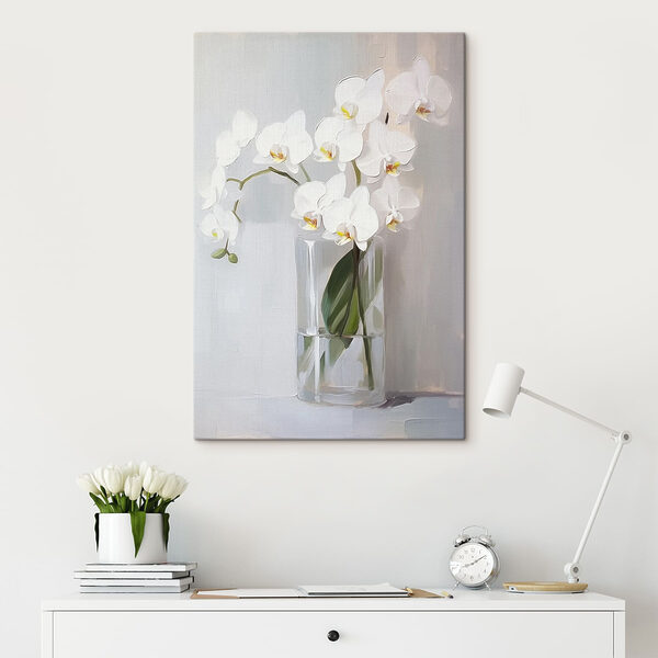 Gemälde einer weißen Orchidee in einer Glasvase Wandbilder Gemälde einer weißen Orchidee in einer Glasvase