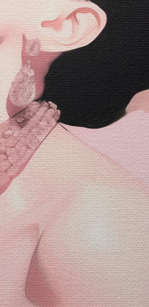 Woman with a high hair updo