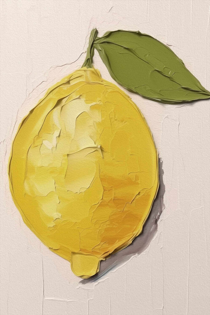 Lemon with leaves painted on it