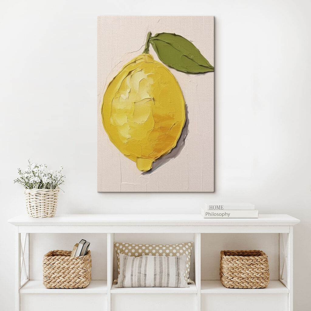 Lemon with leaves painted on it