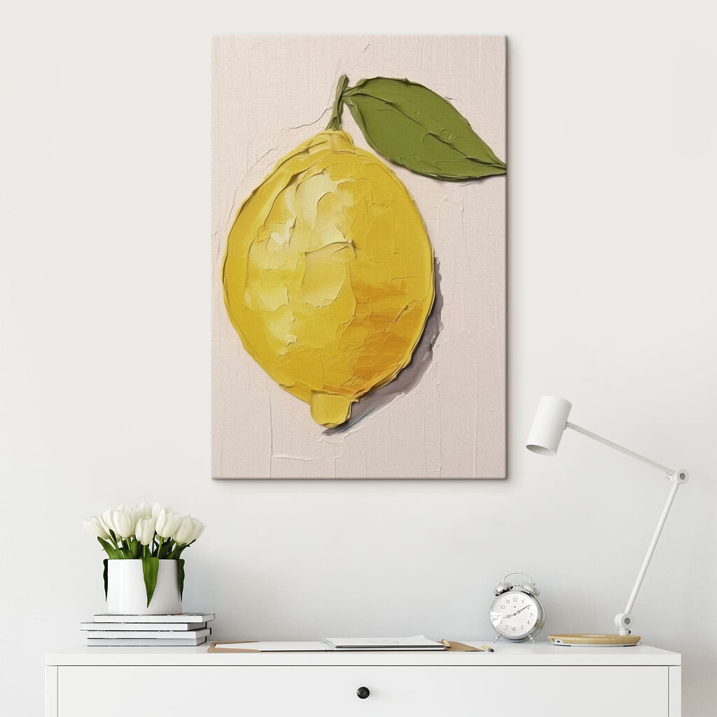 Lemon with leaves painted on it