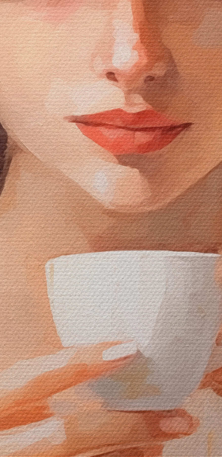 Frau mit Hut hält eine Tasse