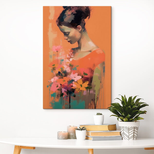 Wandbilder Frau hält Blumen