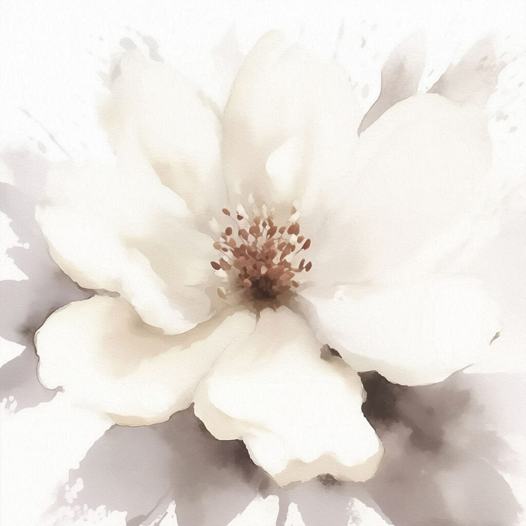 White flower with brown center