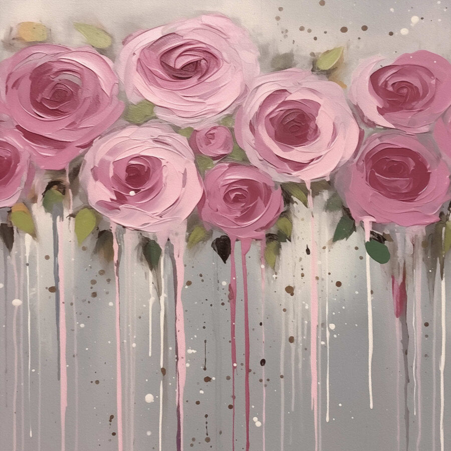 Gemälde mit rosa Blumen