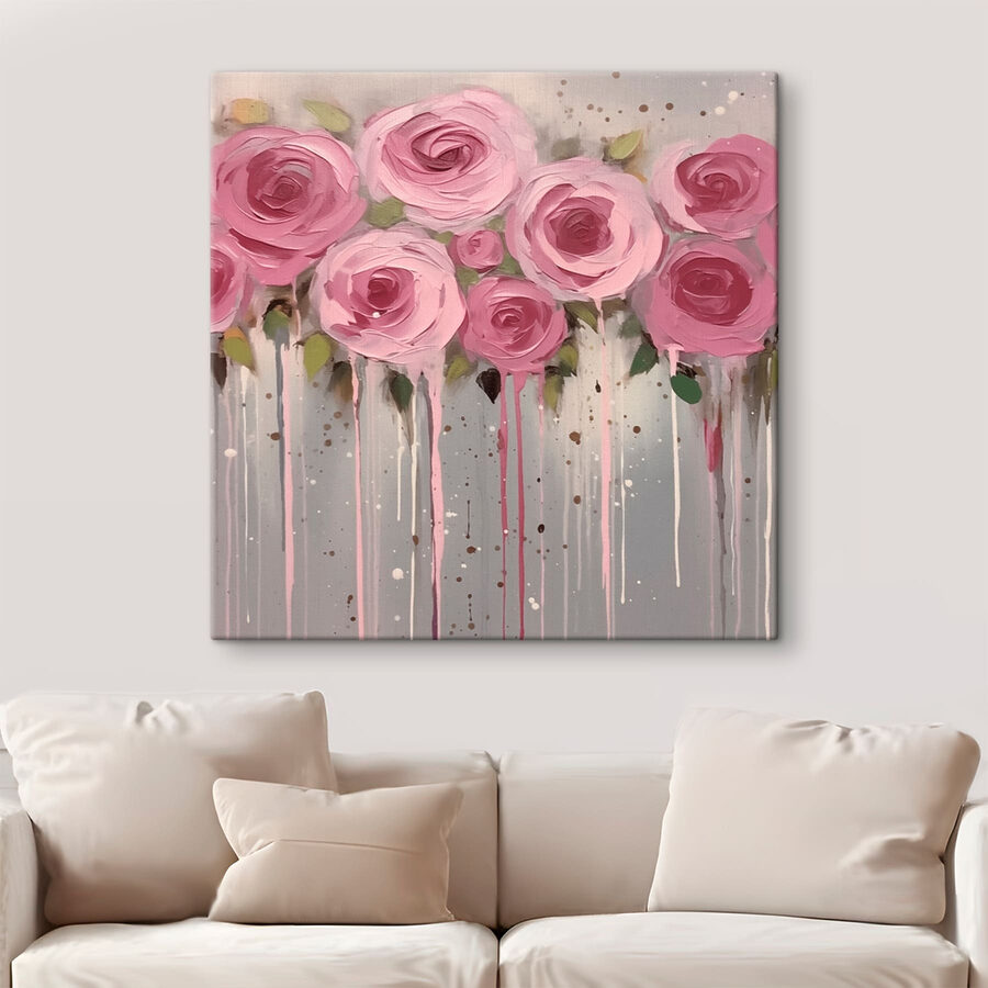 Gemälde mit rosa Blumen