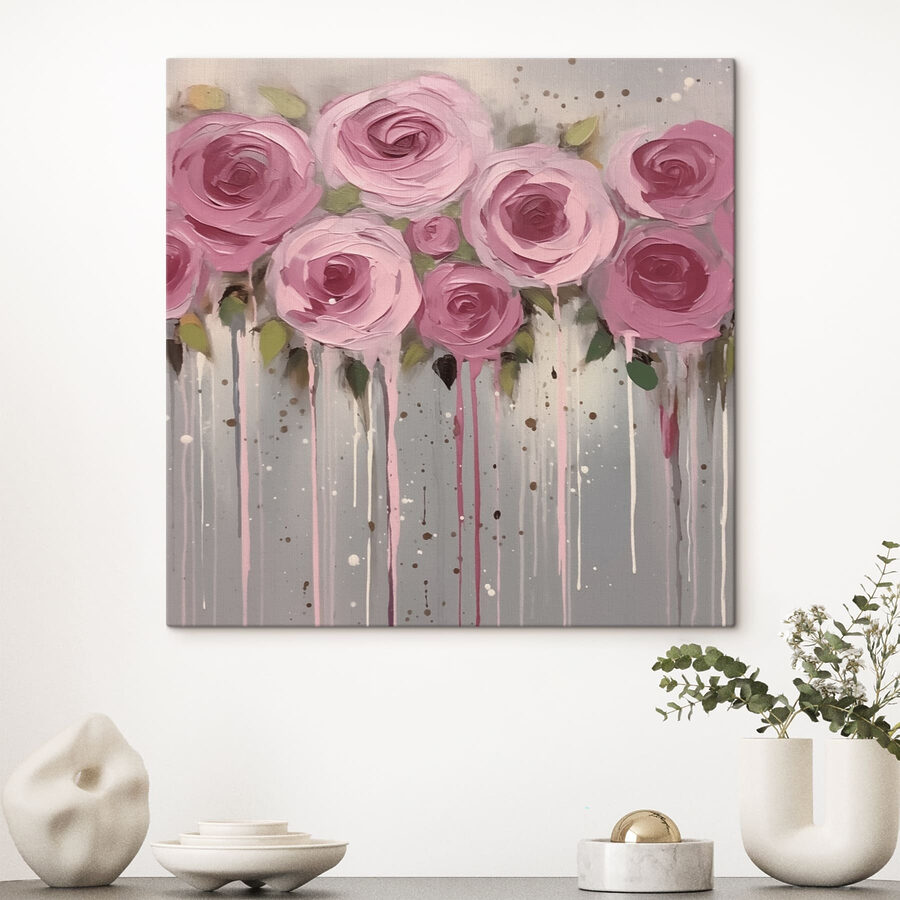 Gemälde mit rosa Blumen
