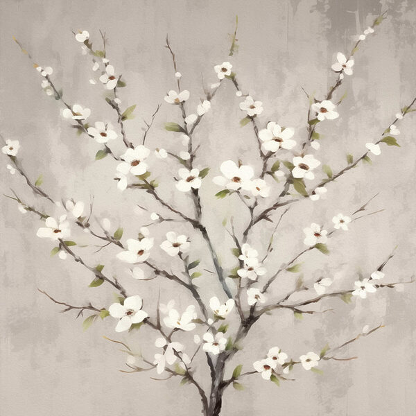 Gemälde eines Baumes mit weißen Blumen Gemälde eines Baumes mit weißen Blumen