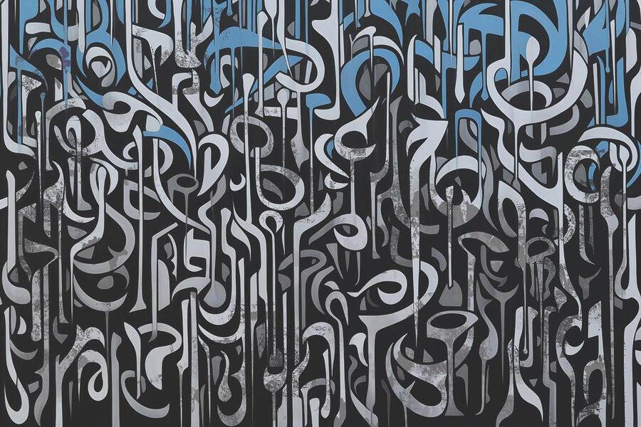Schwarze und weiße Kunst mit blauen und weißen Linien Schwarze und weiße Kunst mit blauen und weißen Linien